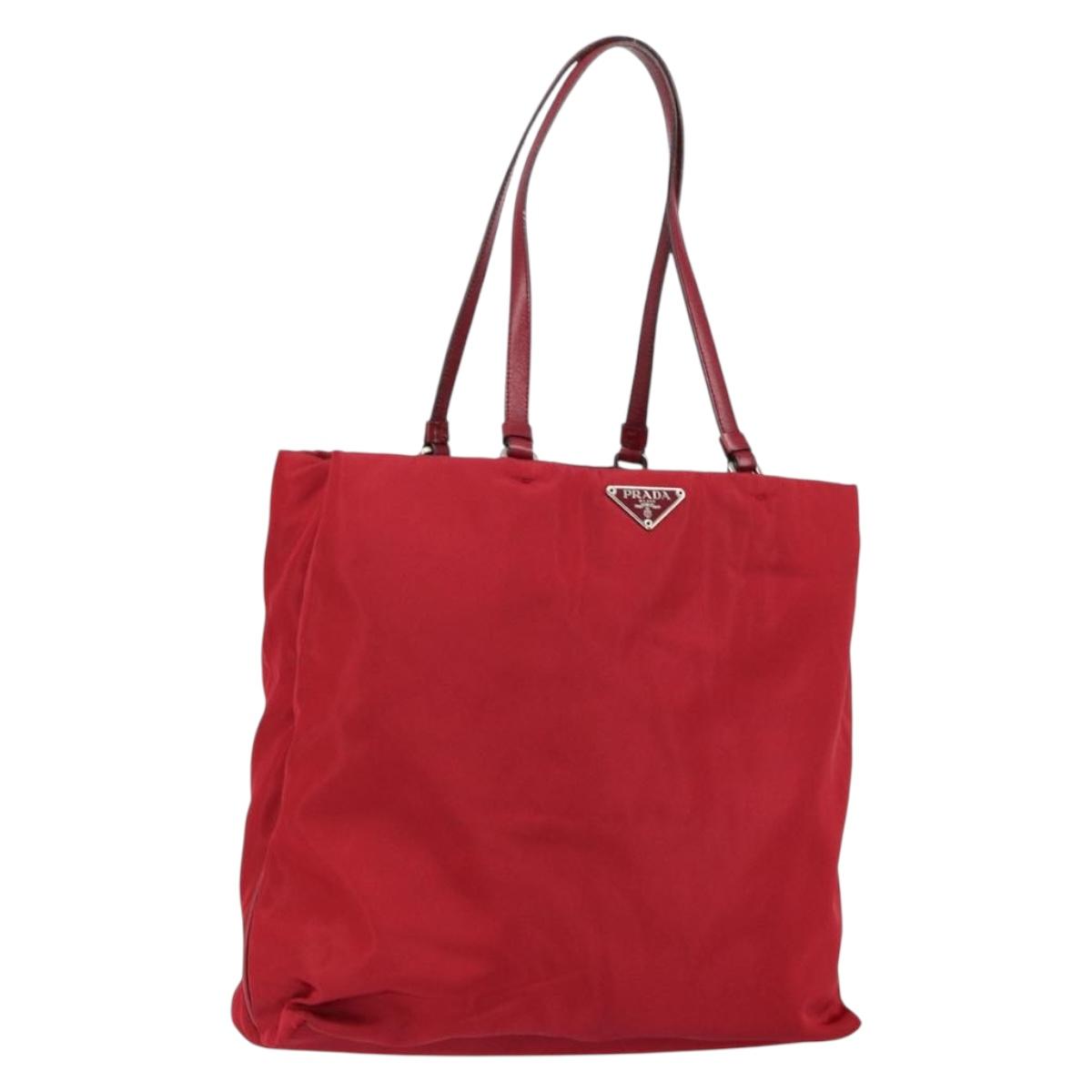 PRADA Tote Bag Nylon Red Silver Auth bs31021