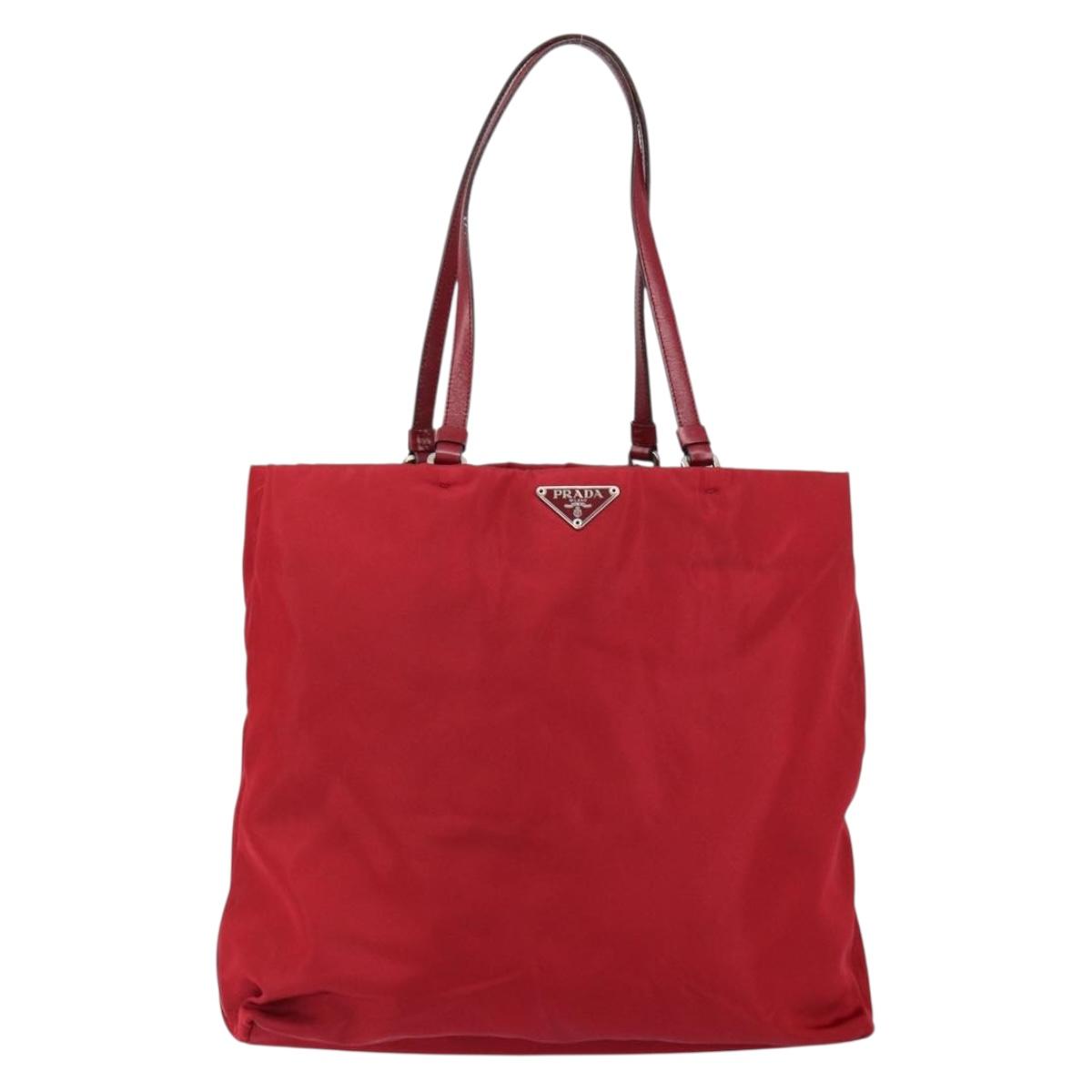 PRADA Tote Bag Nylon Red Silver Auth bs31021