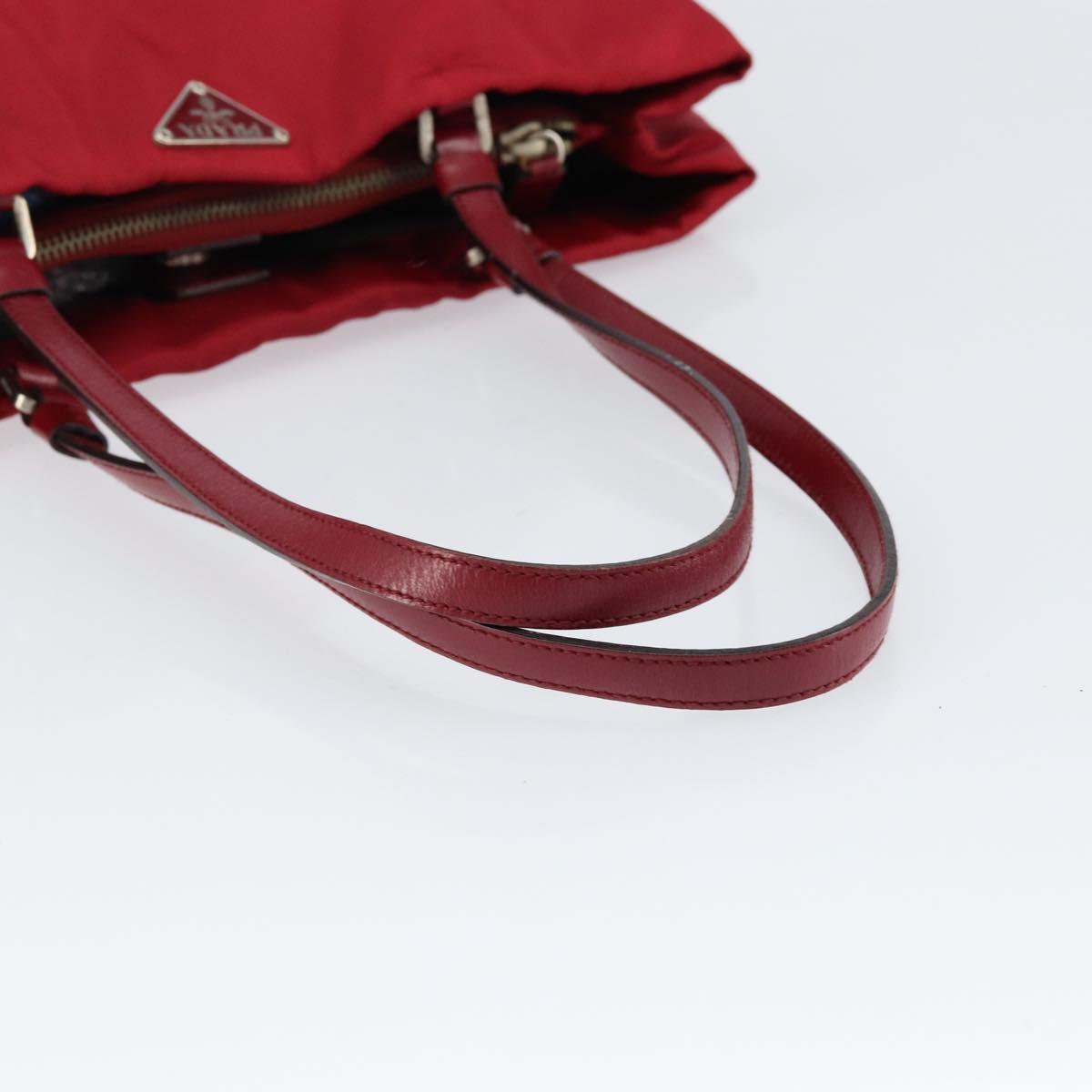 PRADA Tote Bag Nylon Red Silver Auth bs31021