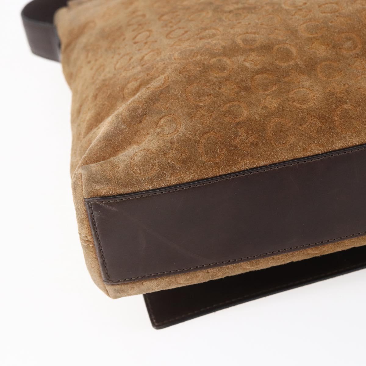 CELINE C Macadam Canvas Shoulder Bag Suede Beige Gold Auth bs31022