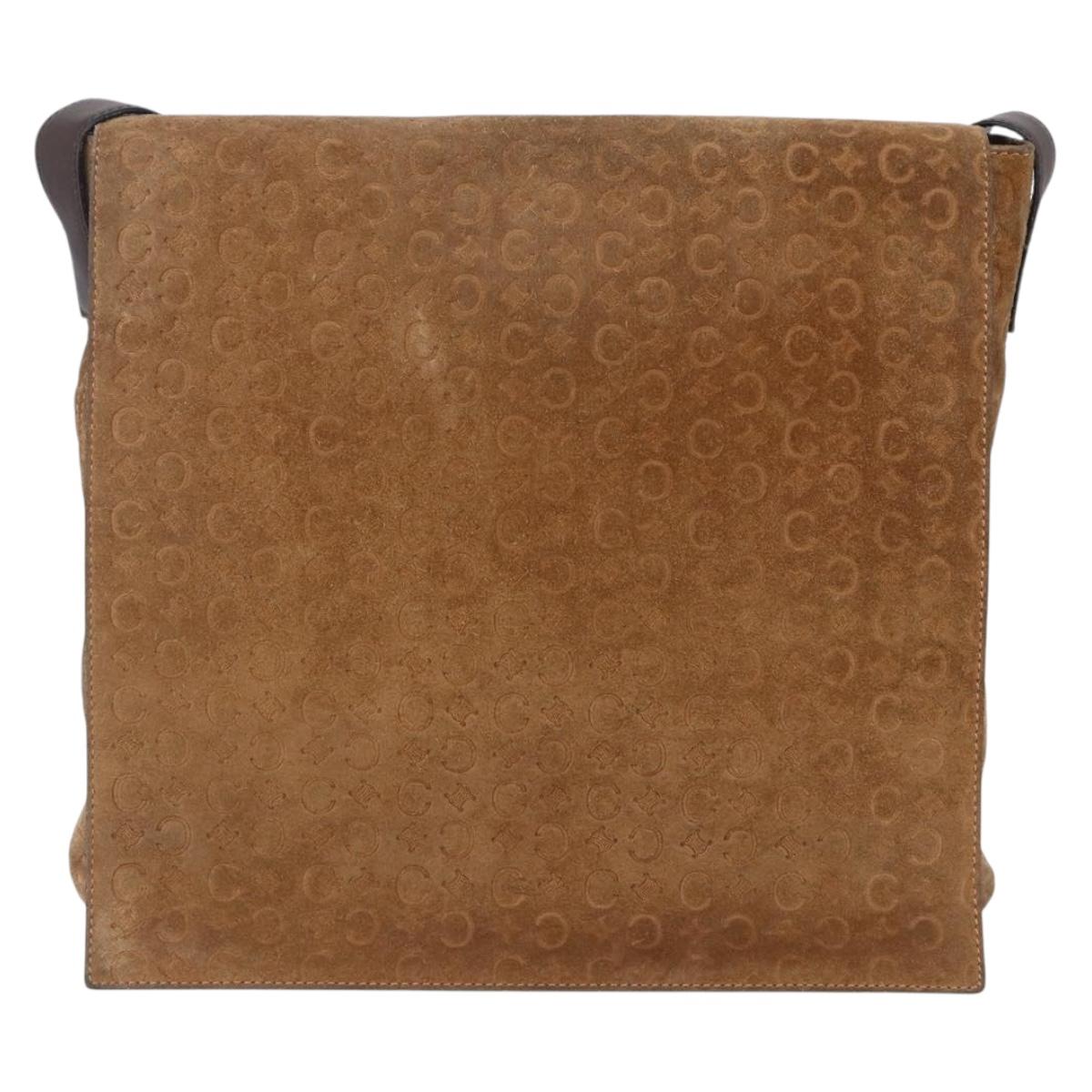 CELINE C Macadam Canvas Shoulder Bag Suede Beige Gold Auth bs31022