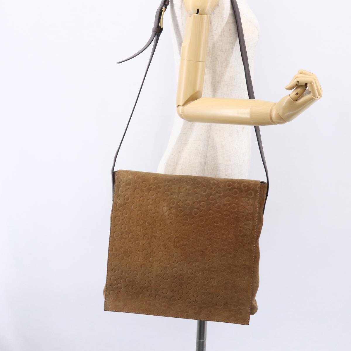 CELINE C Macadam Canvas Shoulder Bag Suede Beige Gold Auth bs31022