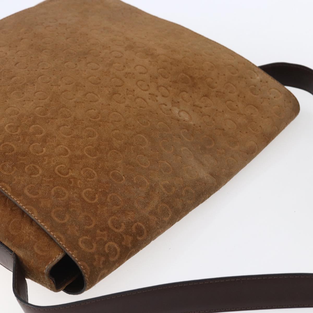 CELINE C Macadam Canvas Shoulder Bag Suede Beige Gold Auth bs31022