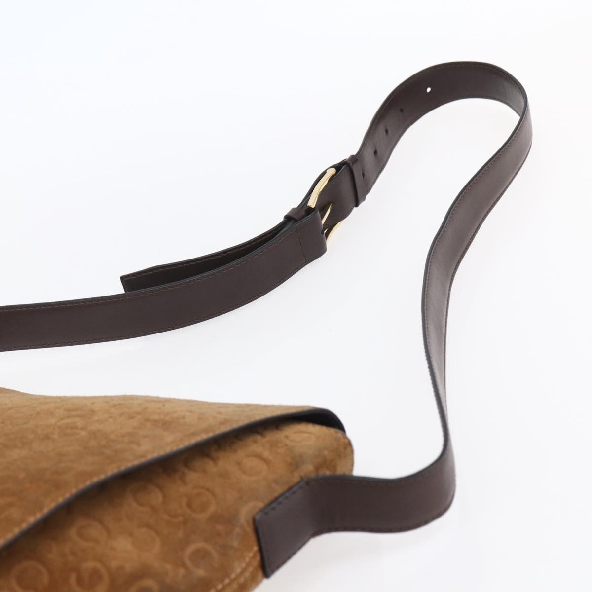 CELINE C Macadam Canvas Shoulder Bag Suede Beige Gold Auth bs31022