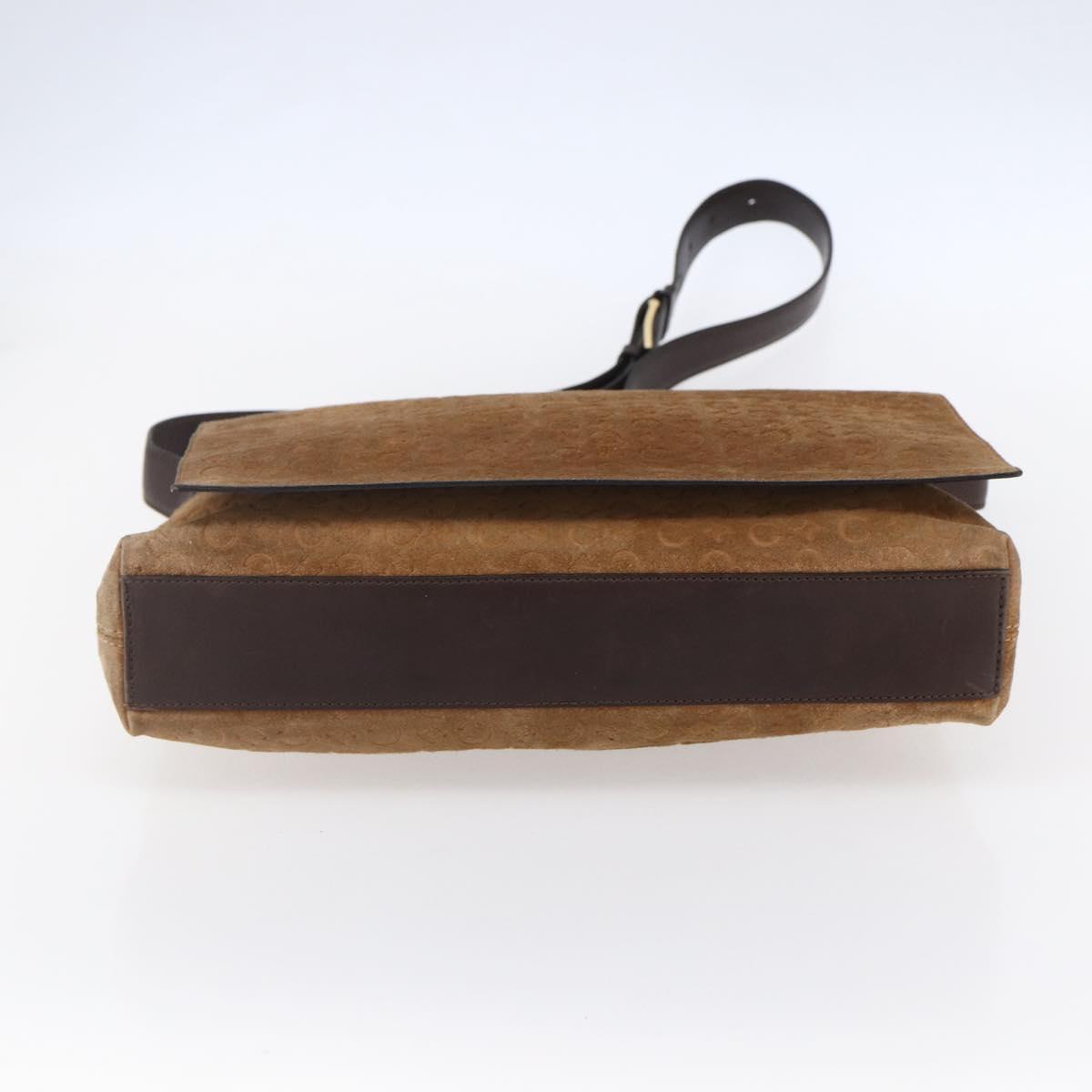 CELINE C Macadam Canvas Shoulder Bag Suede Beige Gold Auth bs31022