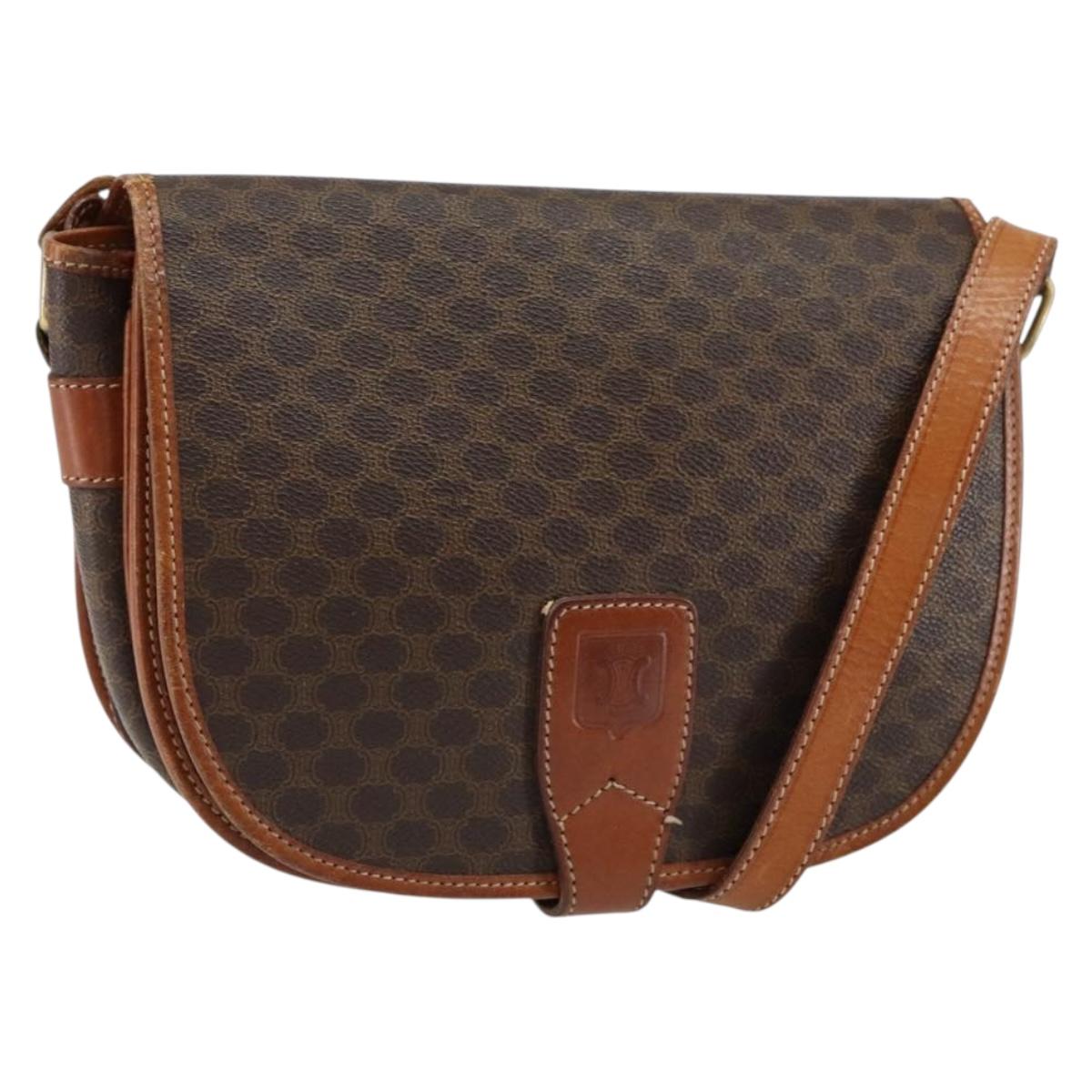 CELINE Macadam Canvas Shoulder Bag PVC Leather Brown Gold Auth bs31023