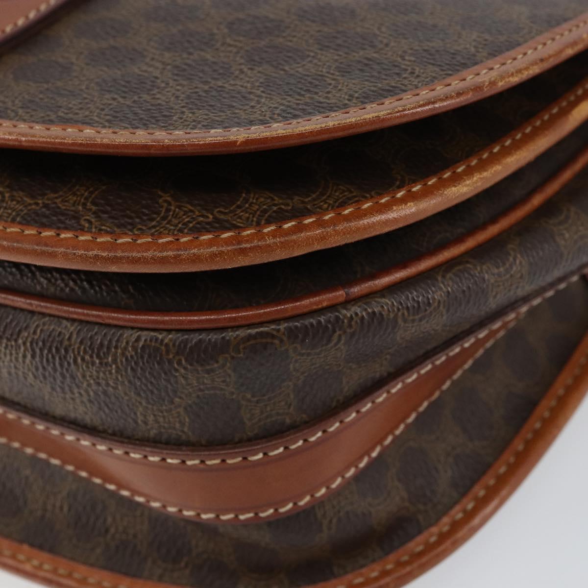 CELINE Macadam Canvas Shoulder Bag PVC Leather Brown Gold Auth bs31023