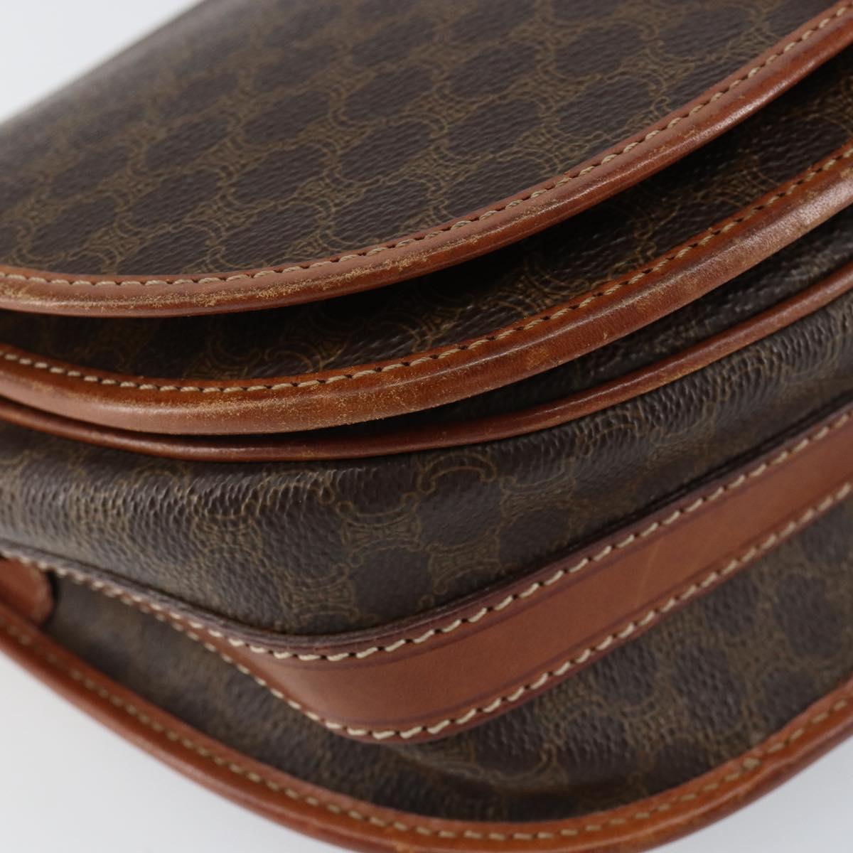 CELINE Macadam Canvas Shoulder Bag PVC Leather Brown Gold Auth bs31023