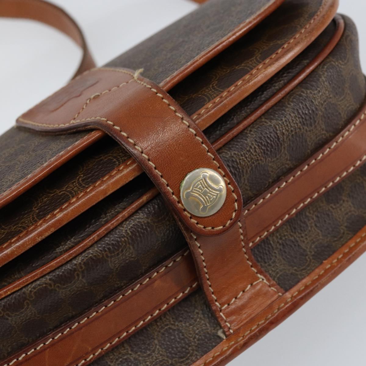 CELINE Macadam Canvas Shoulder Bag PVC Leather Brown Gold Auth bs31023