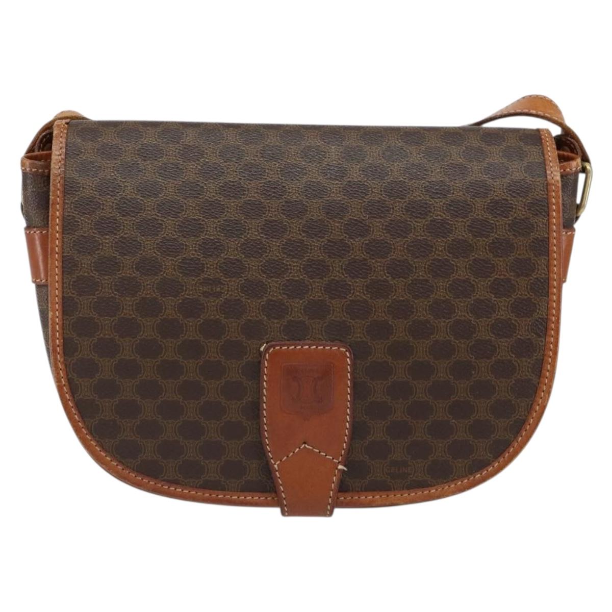 CELINE Macadam Canvas Shoulder Bag PVC Leather Brown Gold Auth bs31023