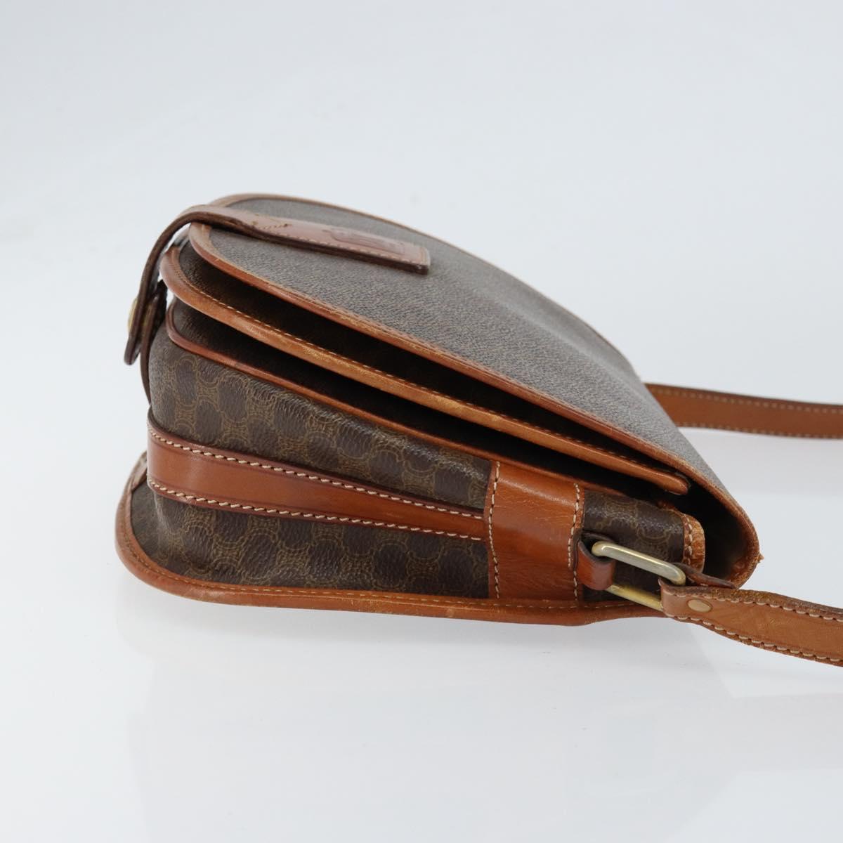 CELINE Macadam Canvas Shoulder Bag PVC Leather Brown Gold Auth bs31023