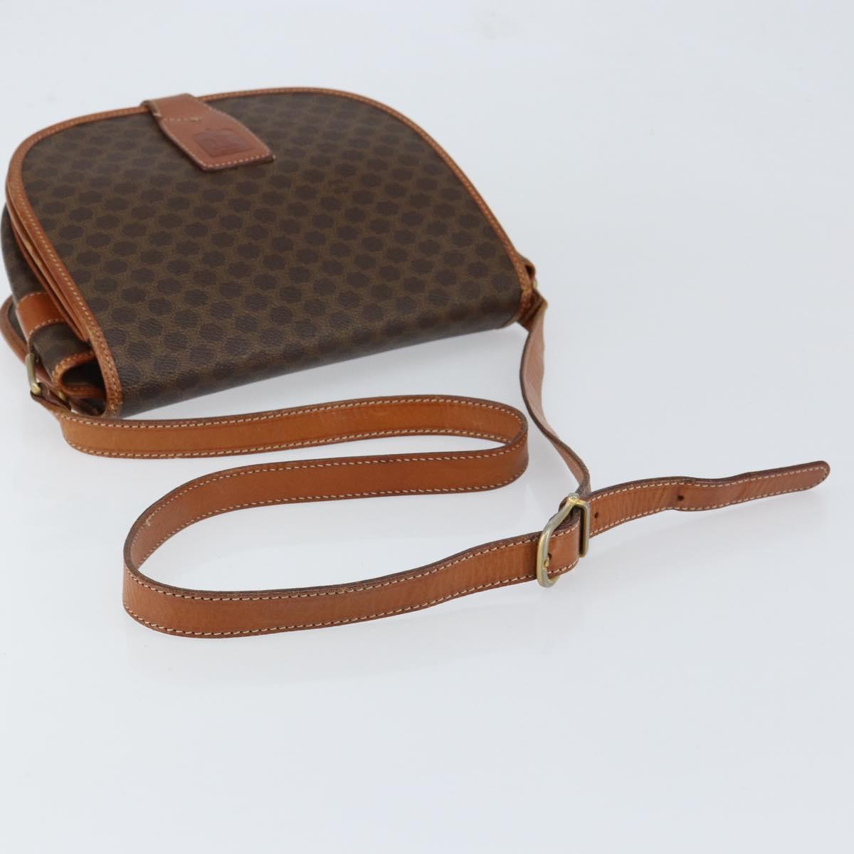 CELINE Macadam Canvas Shoulder Bag PVC Leather Brown Gold Auth bs31023