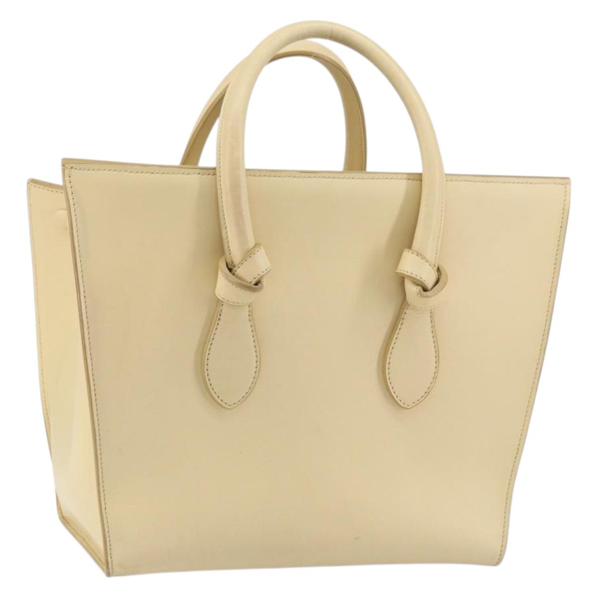 CELINE TIE Tote Bag Leather Beige Gold Auth bs31025