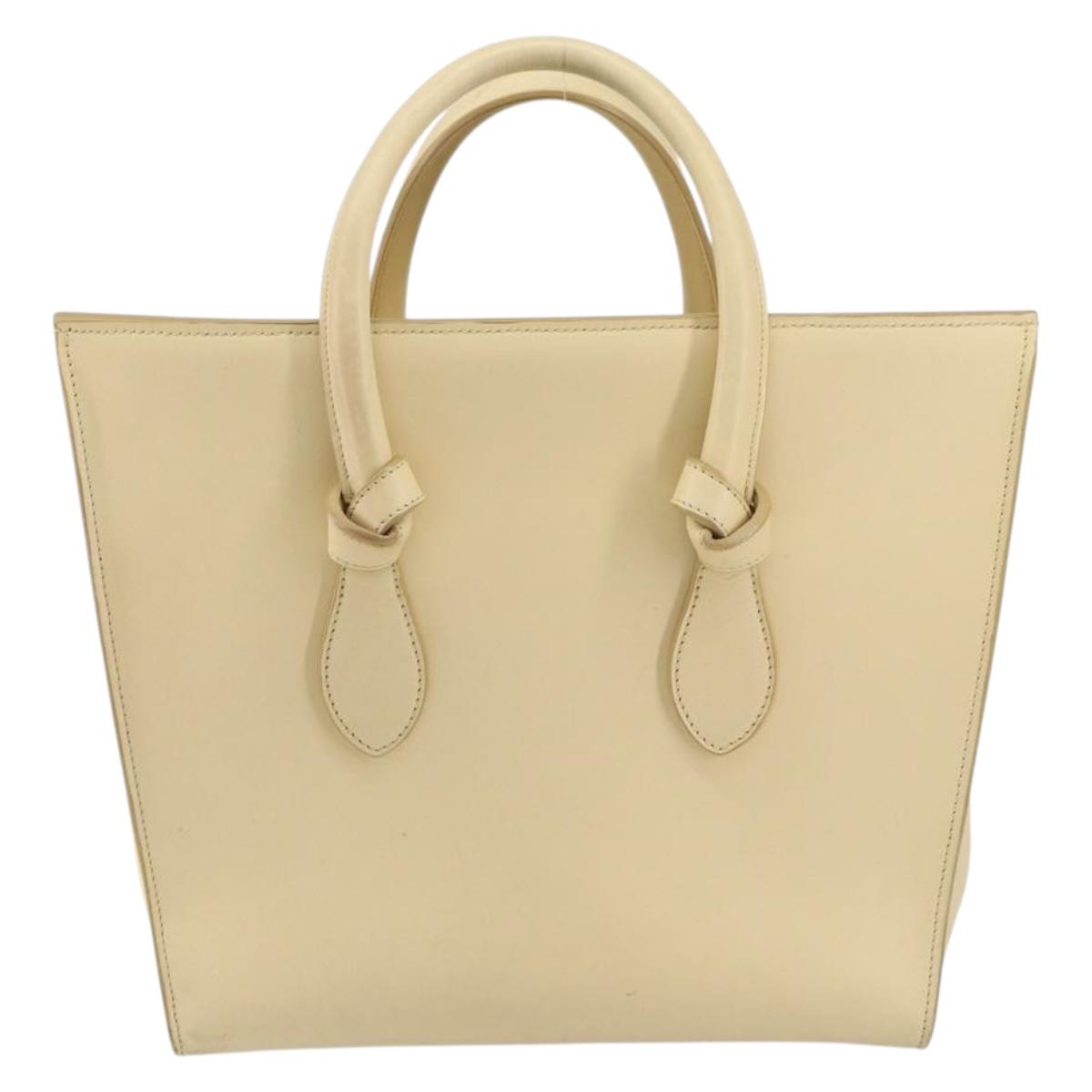 CELINE TIE Tote Bag Leather Beige Gold Auth bs31025