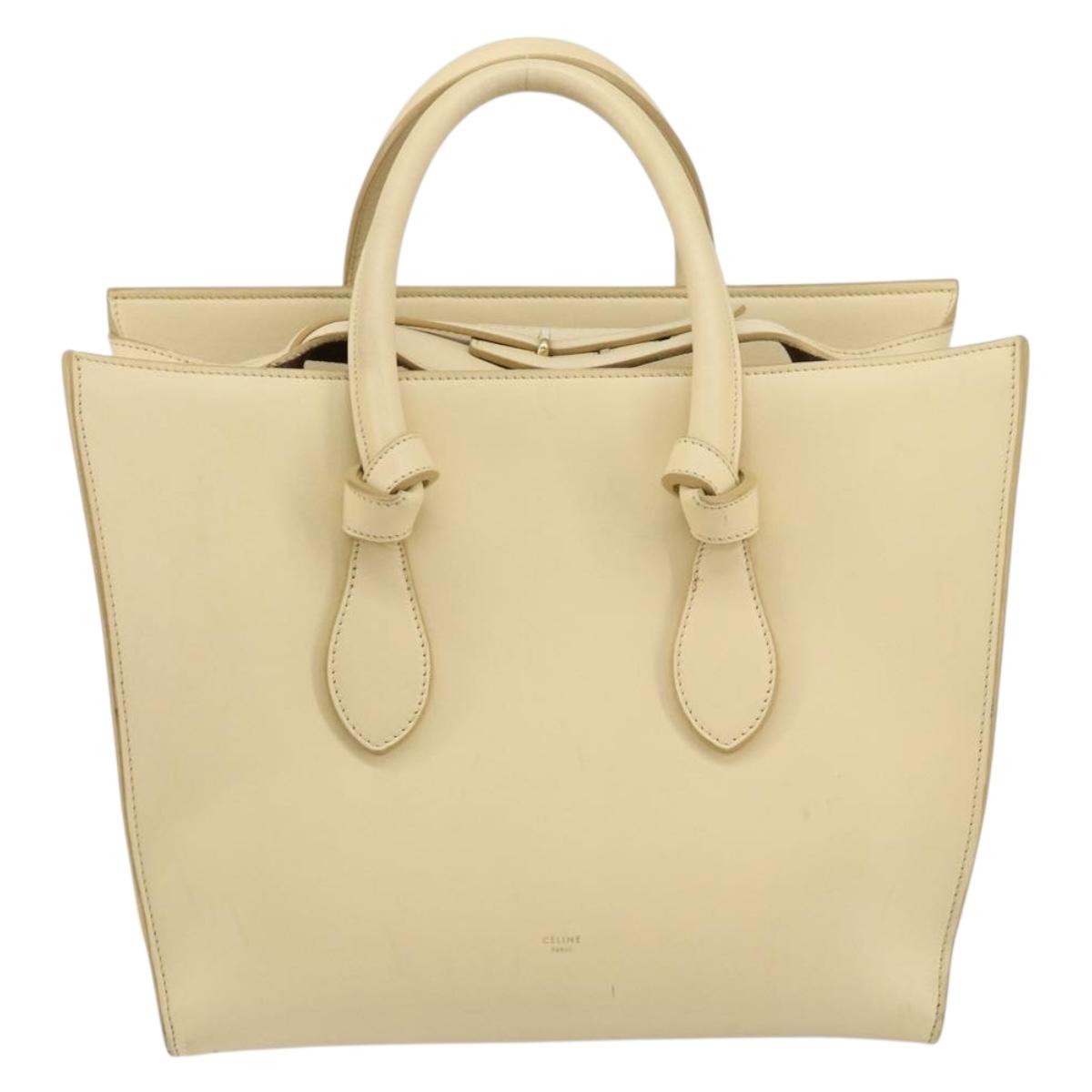 CELINE TIE Tote Bag Leather Beige Gold Auth bs31025
