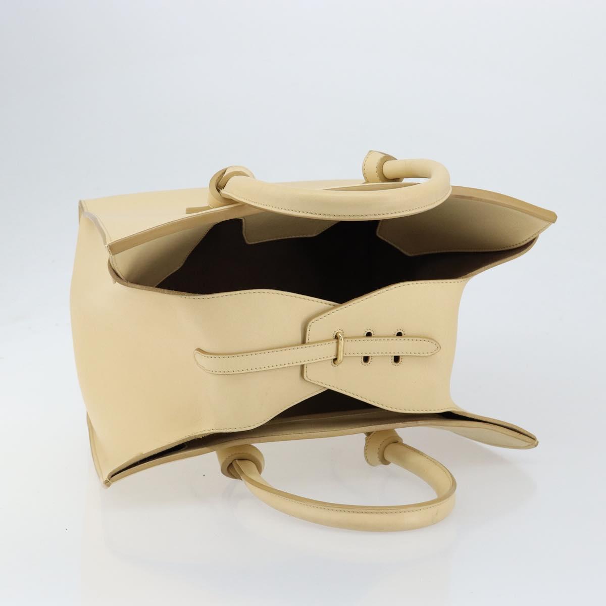 CELINE TIE Tote Bag Leather Beige Gold Auth bs31025