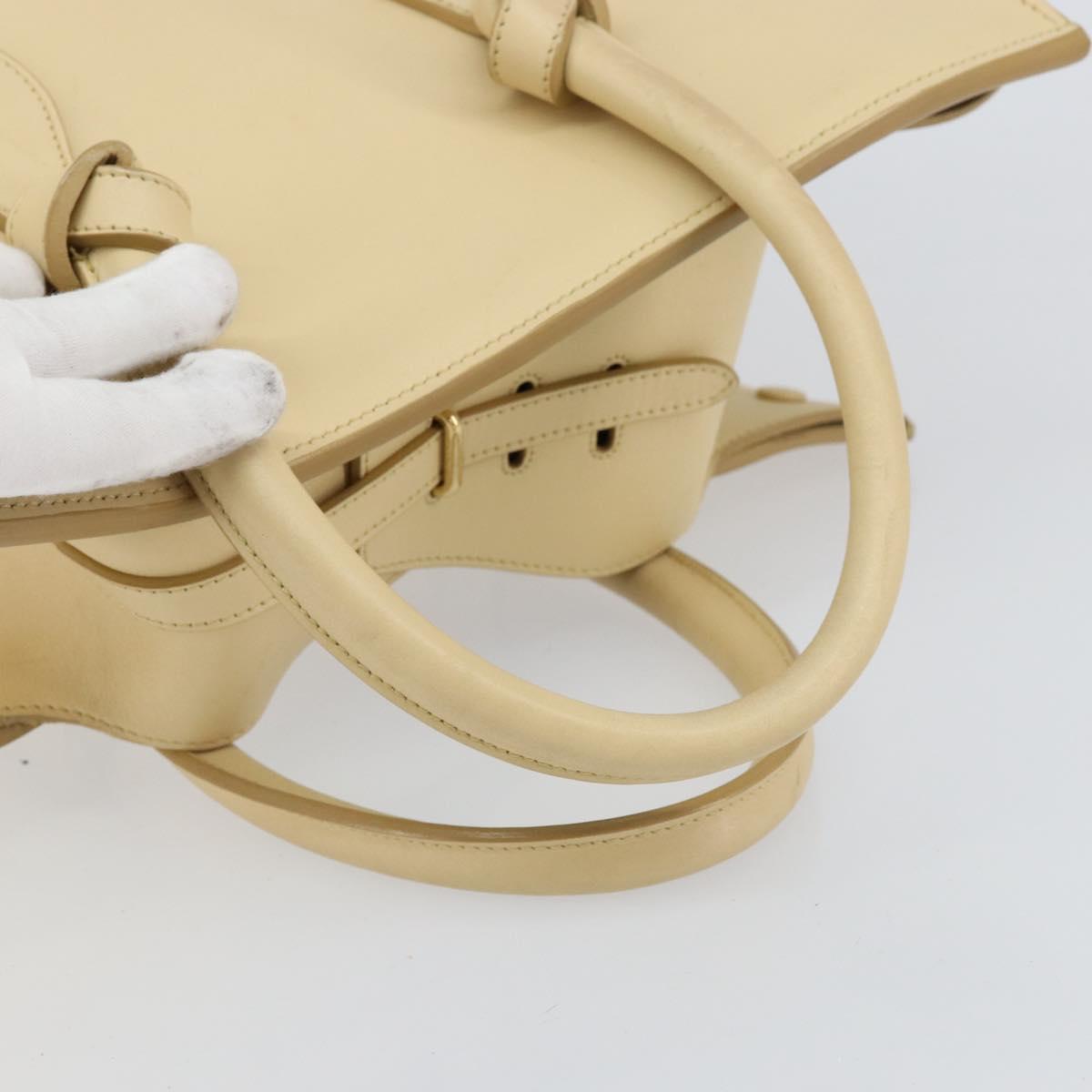 CELINE TIE Tote Bag Leather Beige Gold Auth bs31025