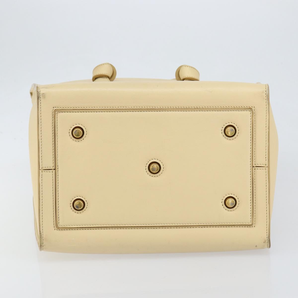 CELINE TIE Tote Bag Leather Beige Gold Auth bs31025