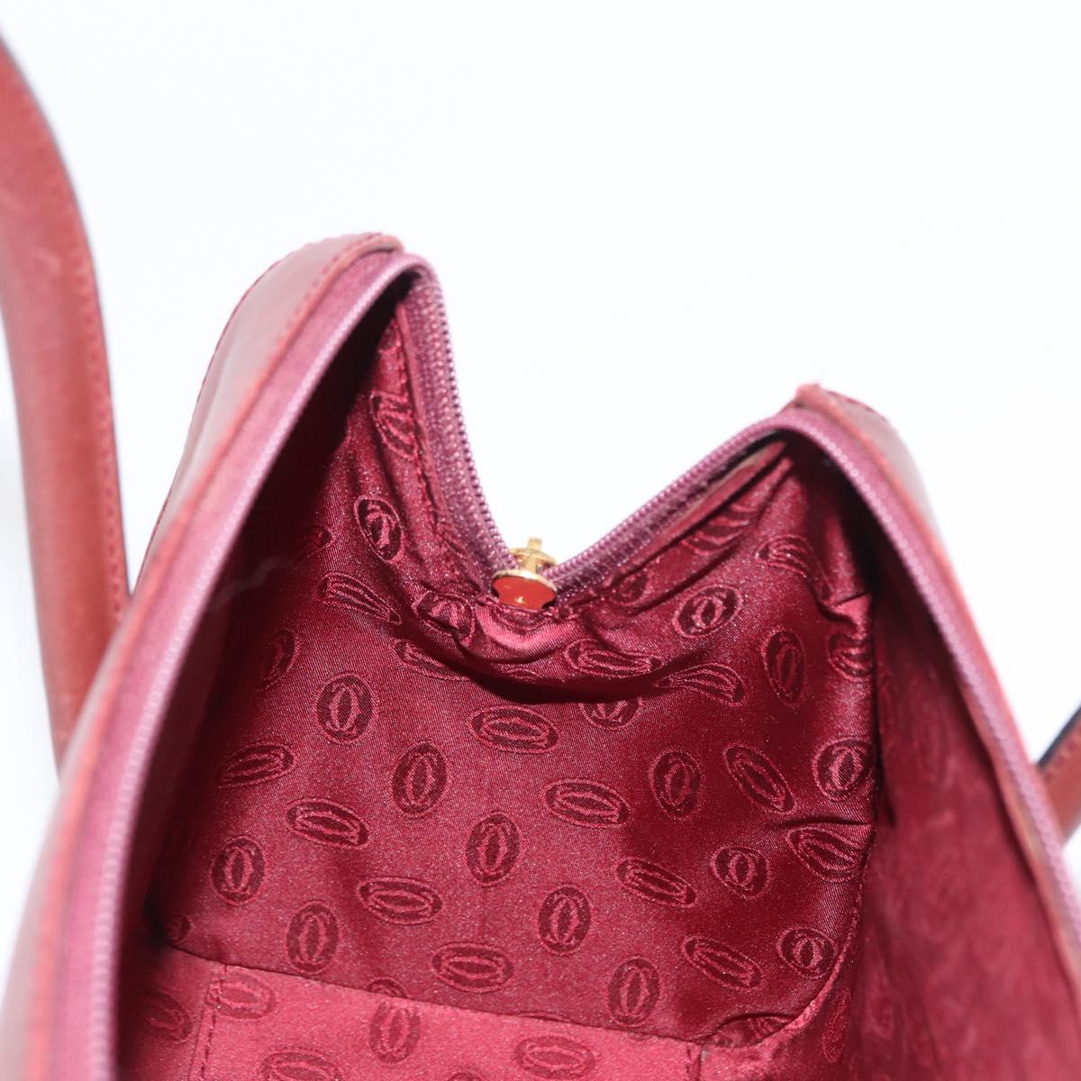 CARTIER Must Line Hand Bag Leather Bordeaux Gold Auth bs31026
