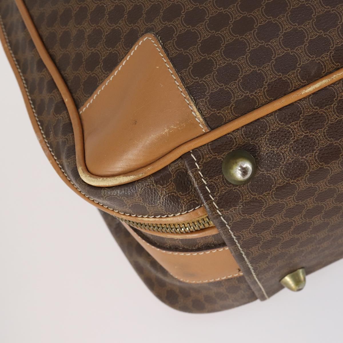 CELINE Macadam Canvas Boston Bag PVC Brown Gold Auth bs31028