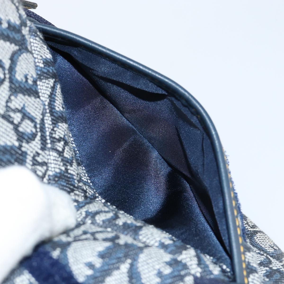 Christian Dior Trotter Canvas Saddle Pouch Navy Gold Auth bs31031