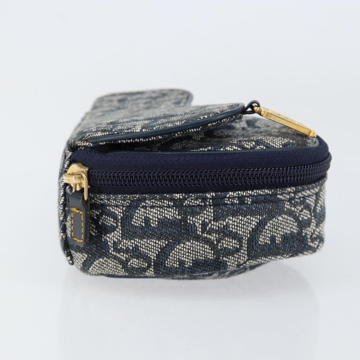 Christian Dior Trotter Canvas Saddle Pouch Navy Gold Auth bs31031