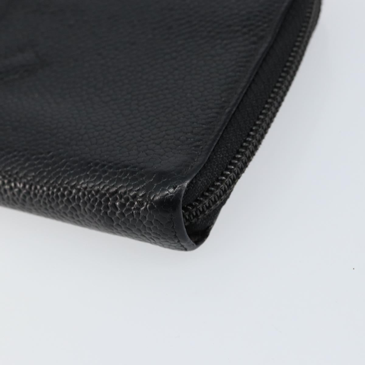 CHANEL COCO Mark Long Wallet Caviar Skin Black Silver CC Auth bs31033