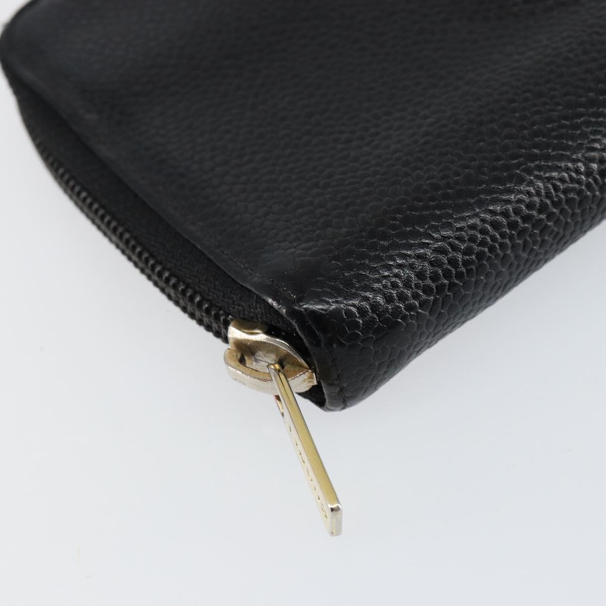 CHANEL COCO Mark Long Wallet Caviar Skin Black Silver CC Auth bs31033