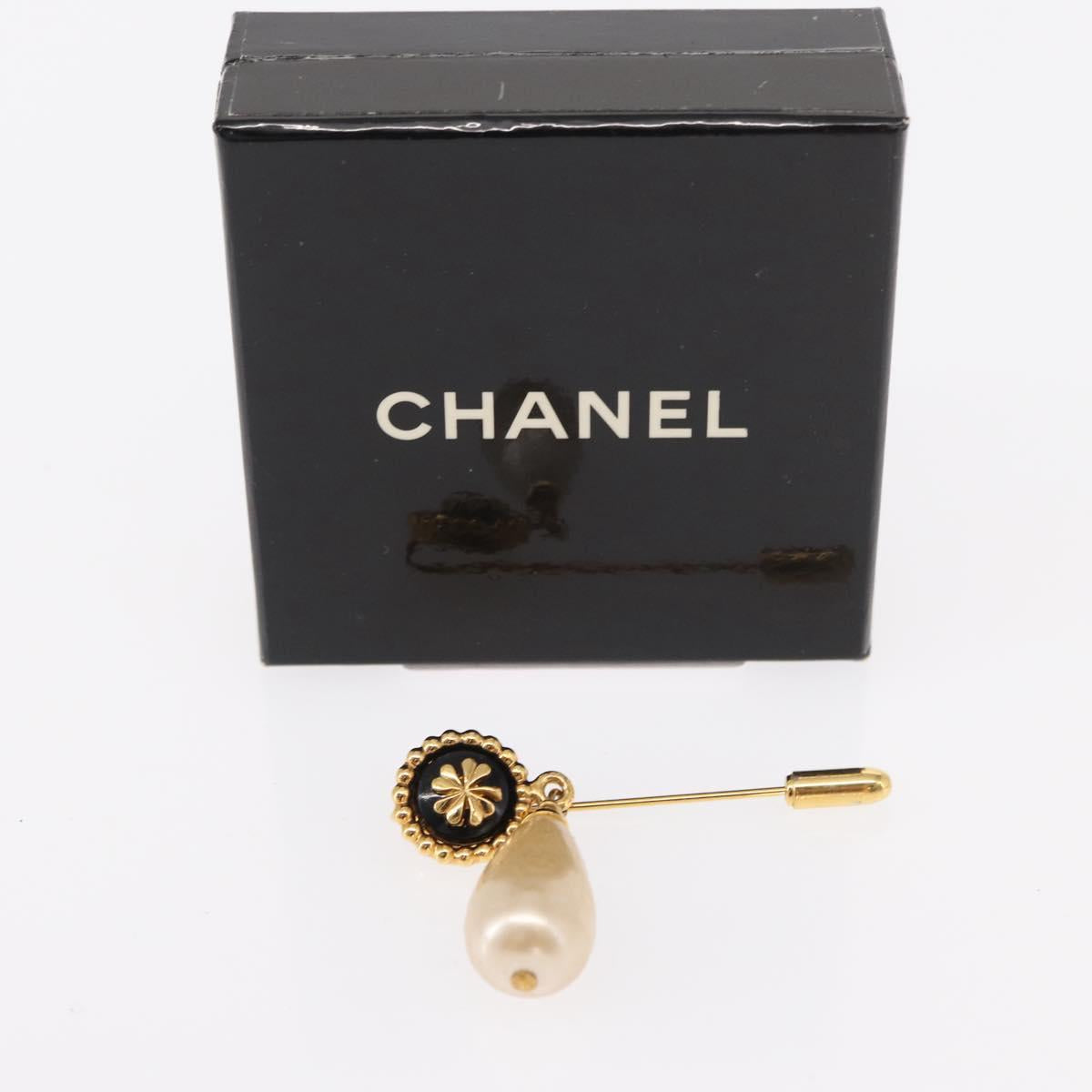 CHANEL Brooch metal Gold Tone CC Auth bs31036
