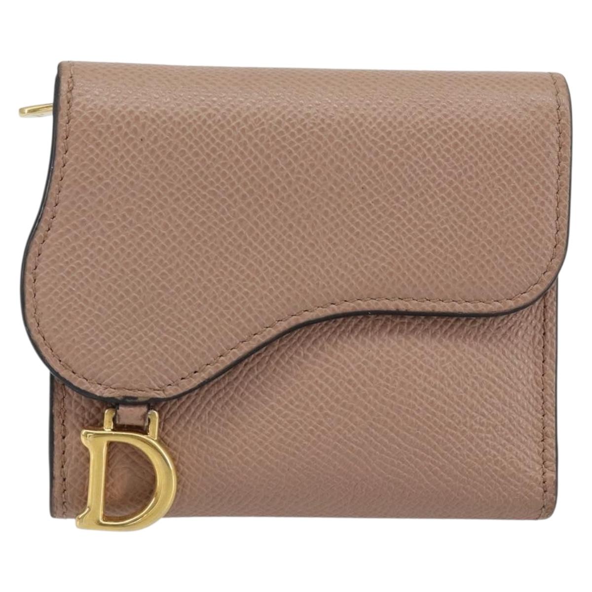 Christian Dior Saddle Lotus Wallet Leather Beige Gold Auth bs31038