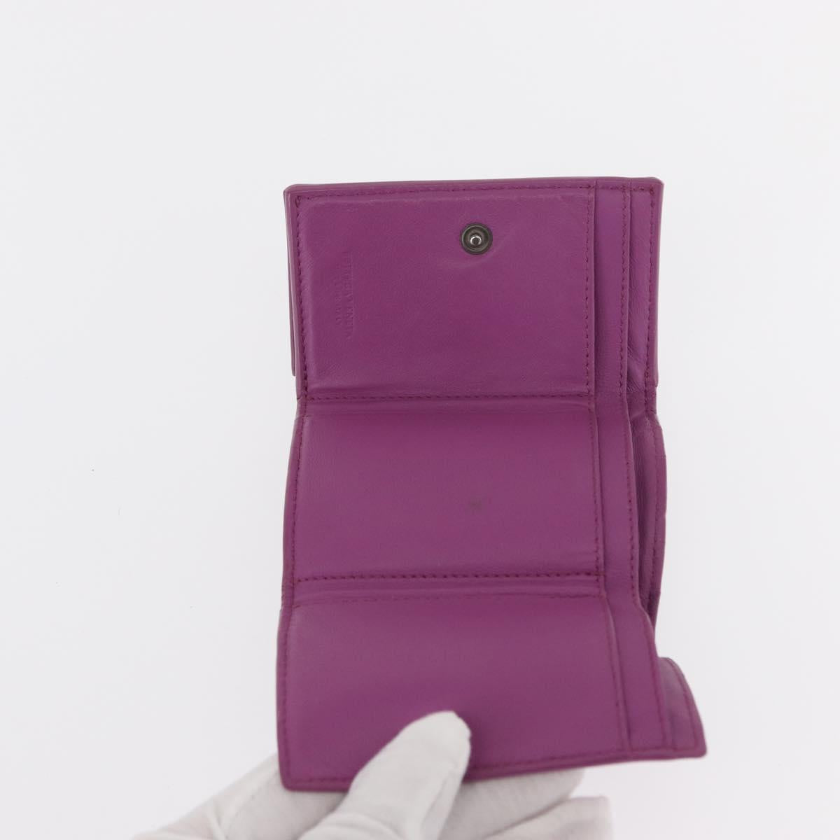 BOTTEGA VENETA INTRECCIATO Trifold Wallet Leather Purple Auth bs31039