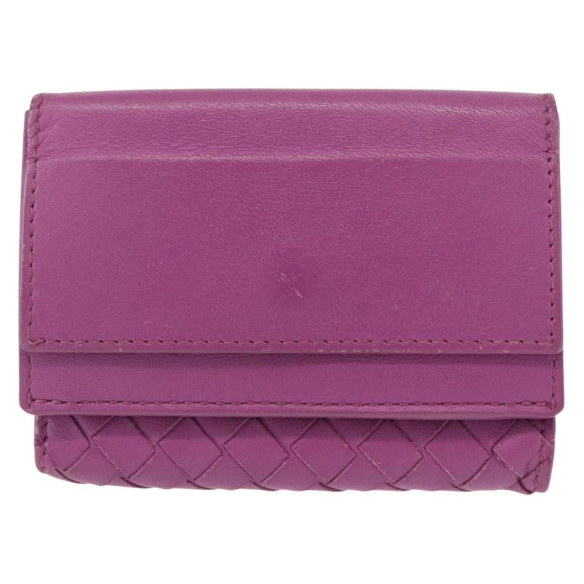 BOTTEGA VENETA INTRECCIATO Trifold Wallet Leather Purple Auth bs31039