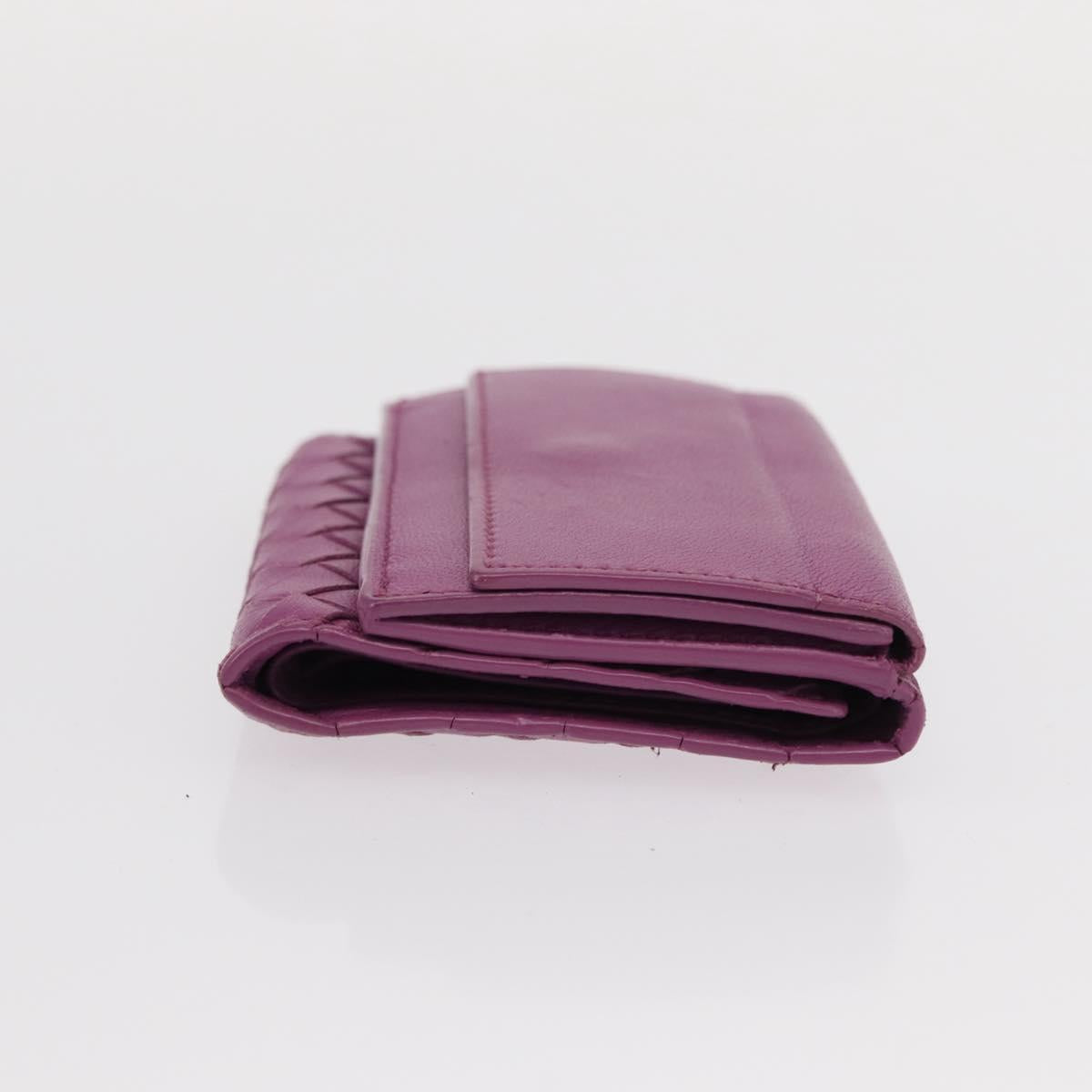 BOTTEGA VENETA INTRECCIATO Trifold Wallet Leather Purple Auth bs31039
