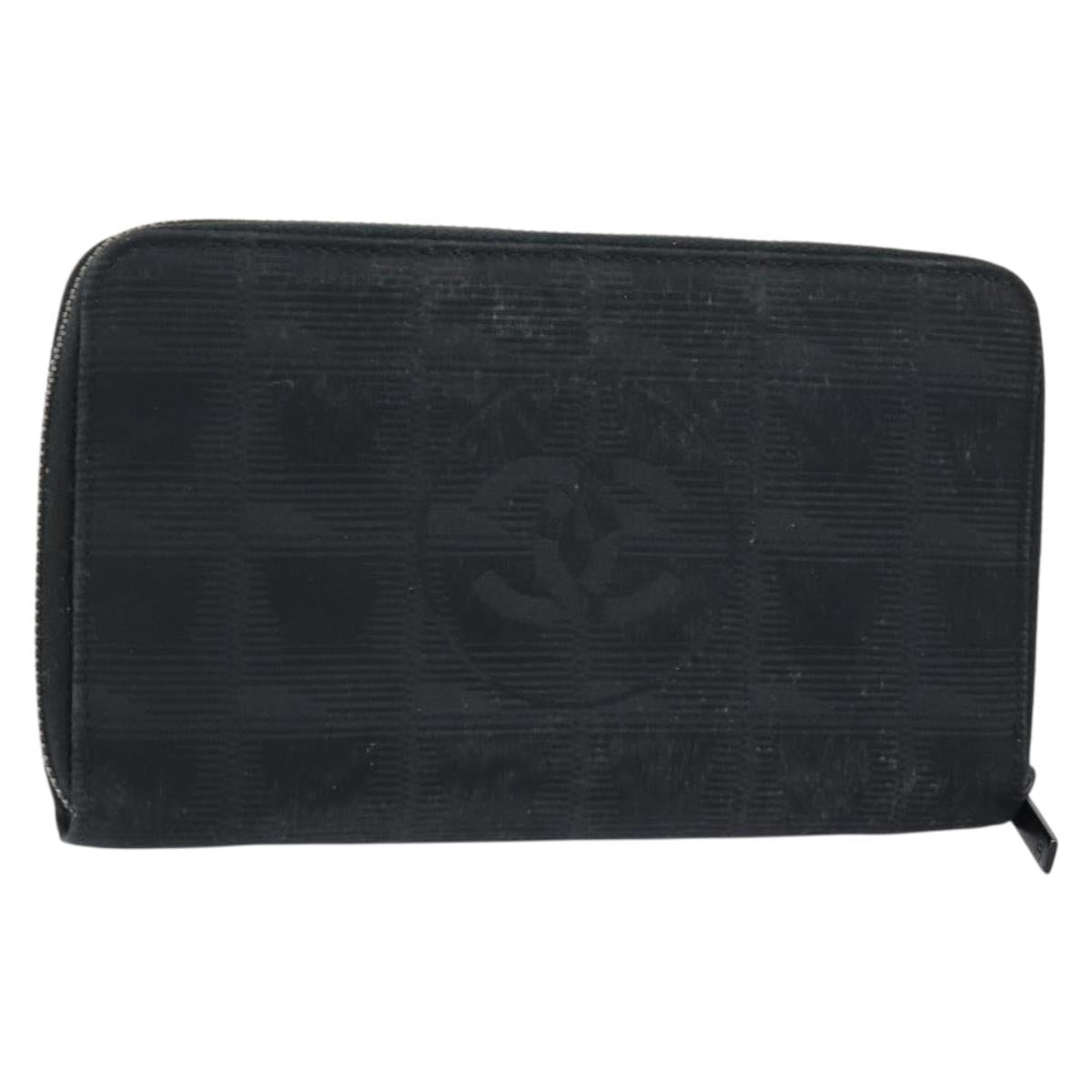 CHANEL New Travel Line Long Wallet Nylon Black Silver CC Auth bs31044