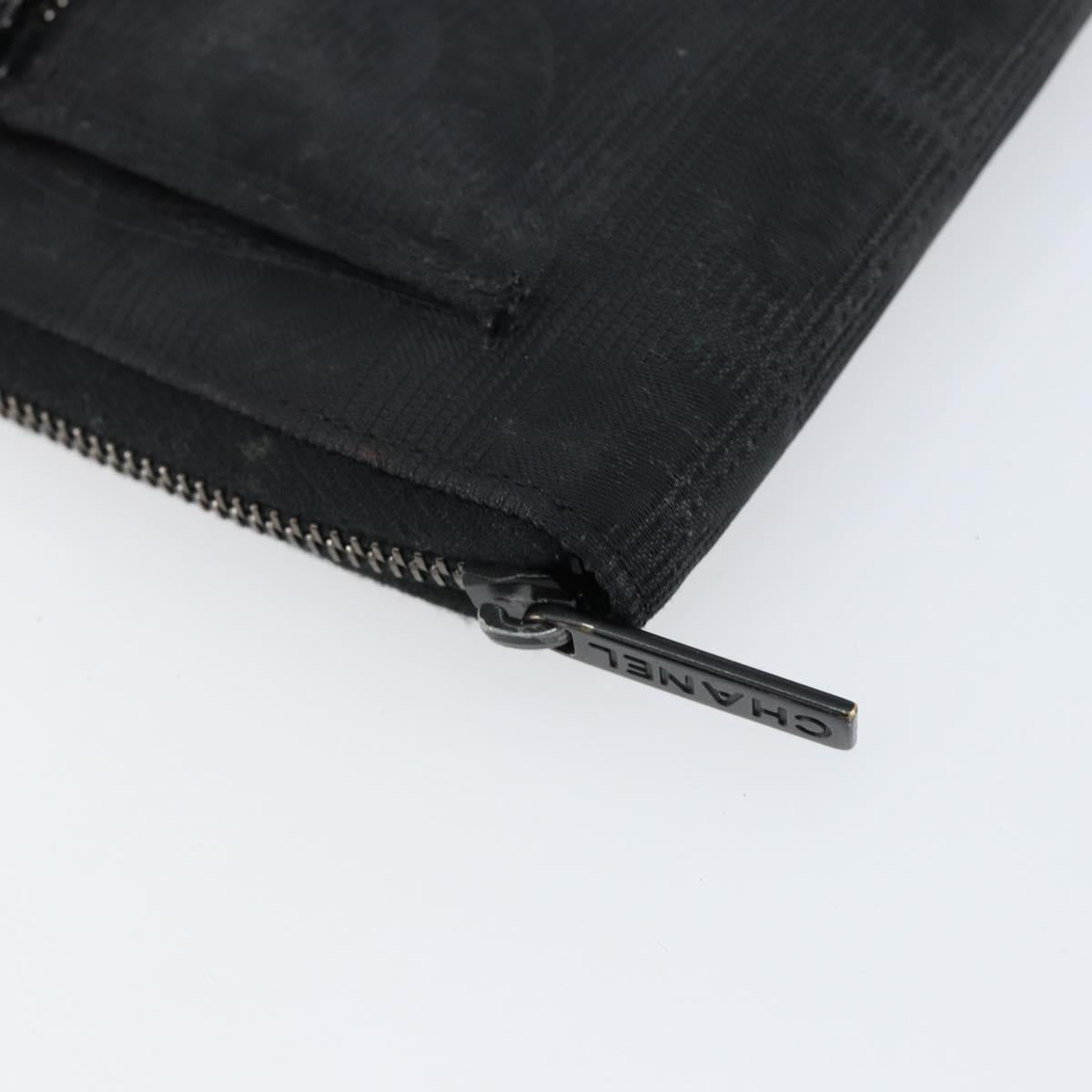 CHANEL New Travel Line Long Wallet Nylon Black Silver CC Auth bs31044