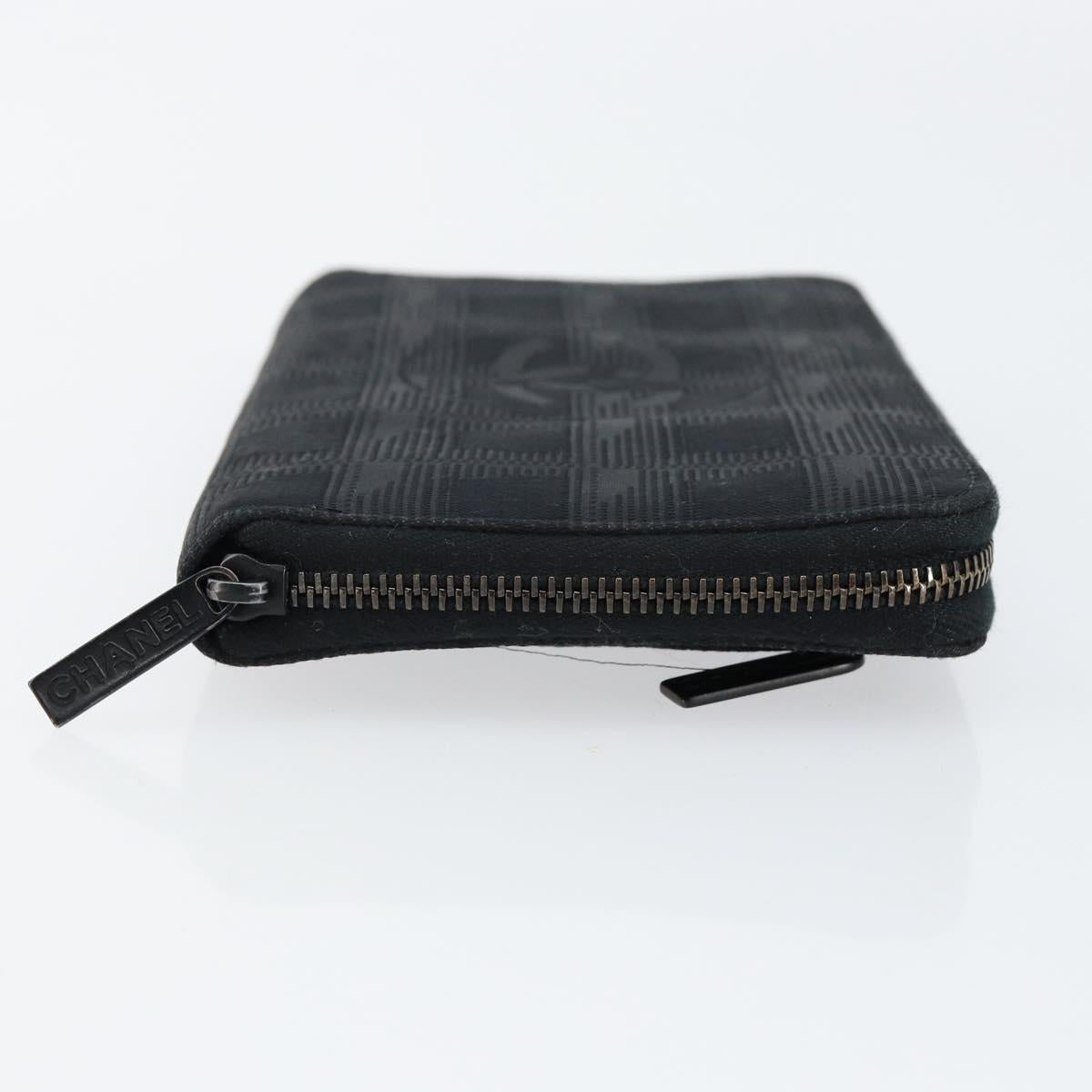 CHANEL New Travel Line Long Wallet Nylon Black Silver CC Auth bs31044