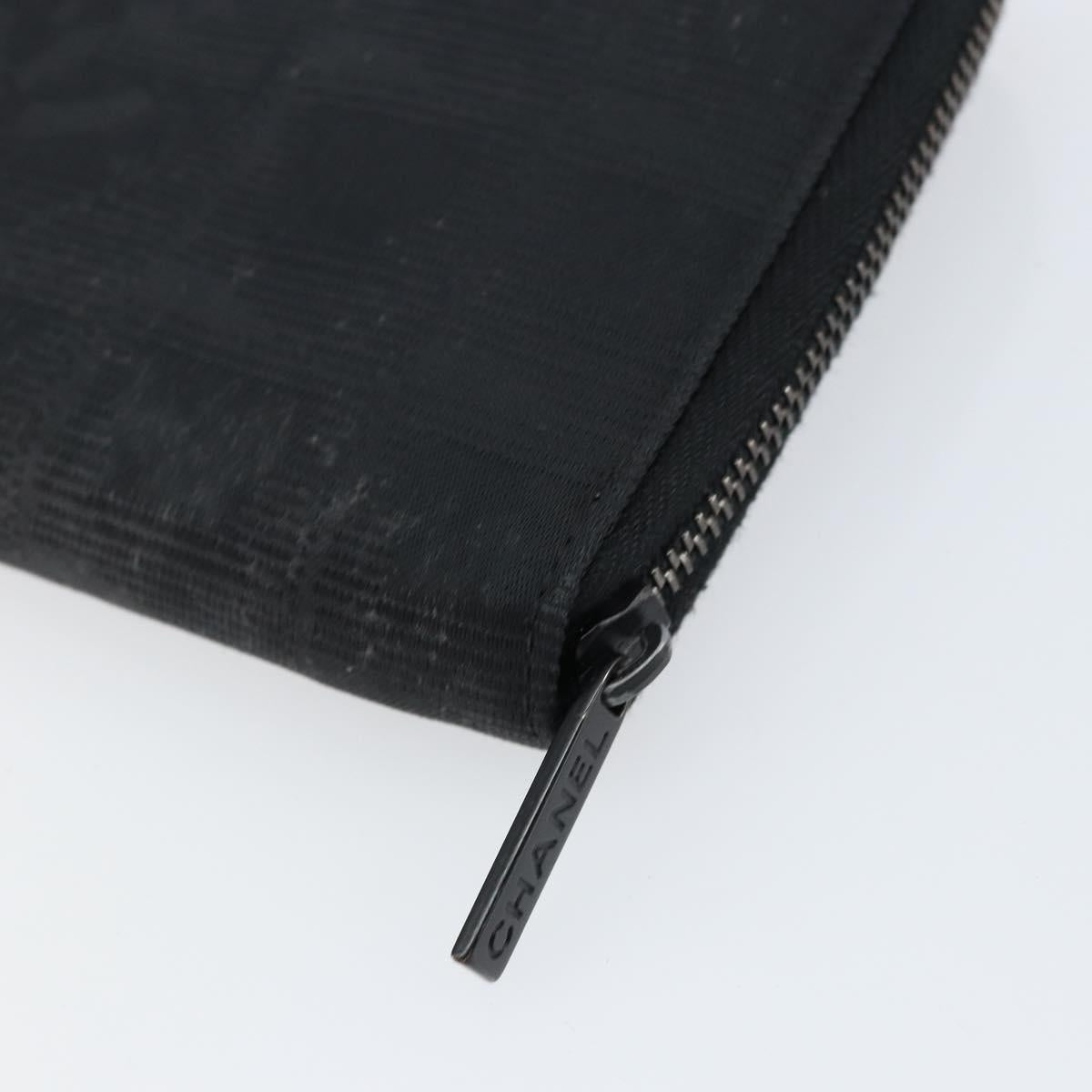 CHANEL New Travel Line Long Wallet Nylon Black Silver CC Auth bs31044