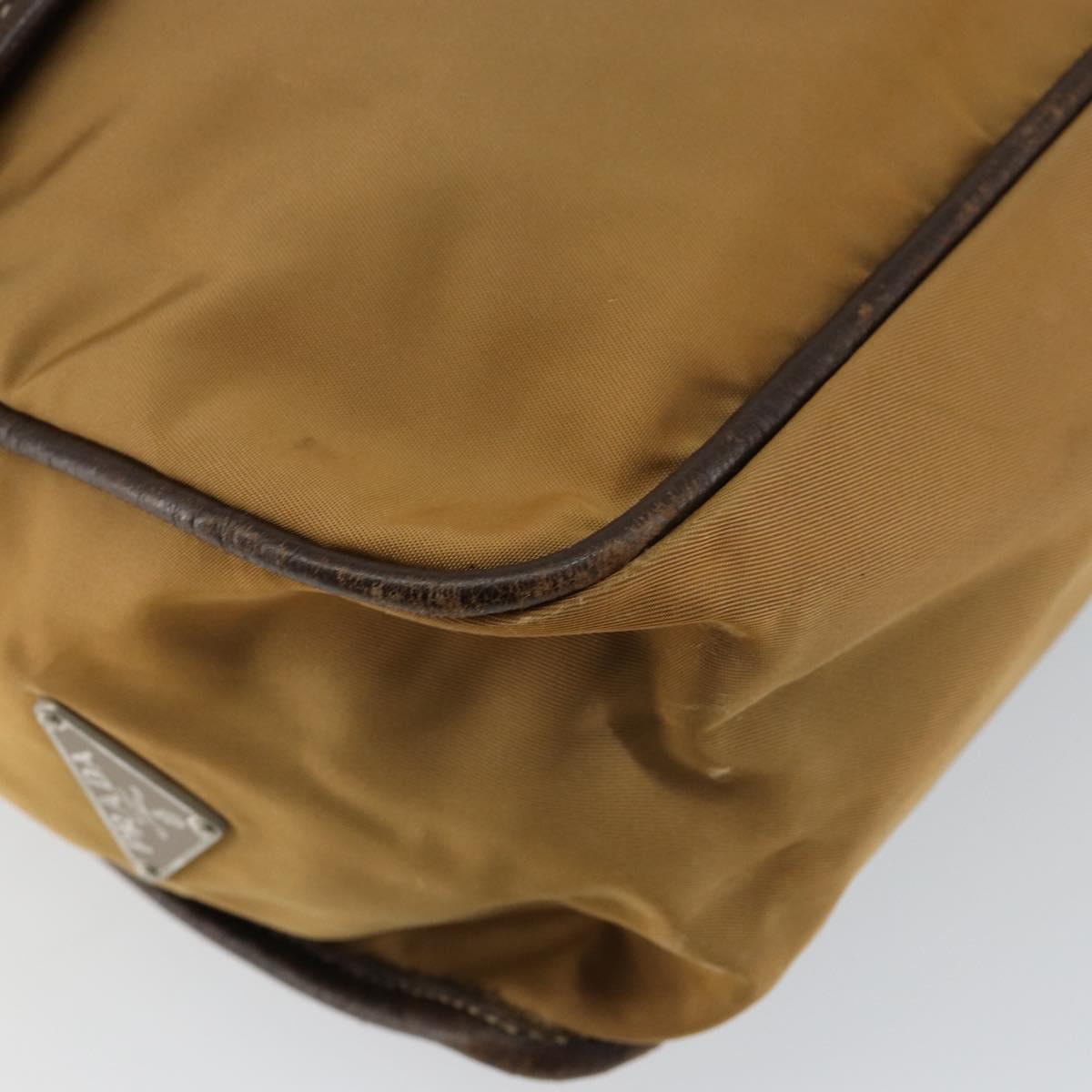 PRADA Shoulder Bag Nylon Beige Silver Auth bs31046