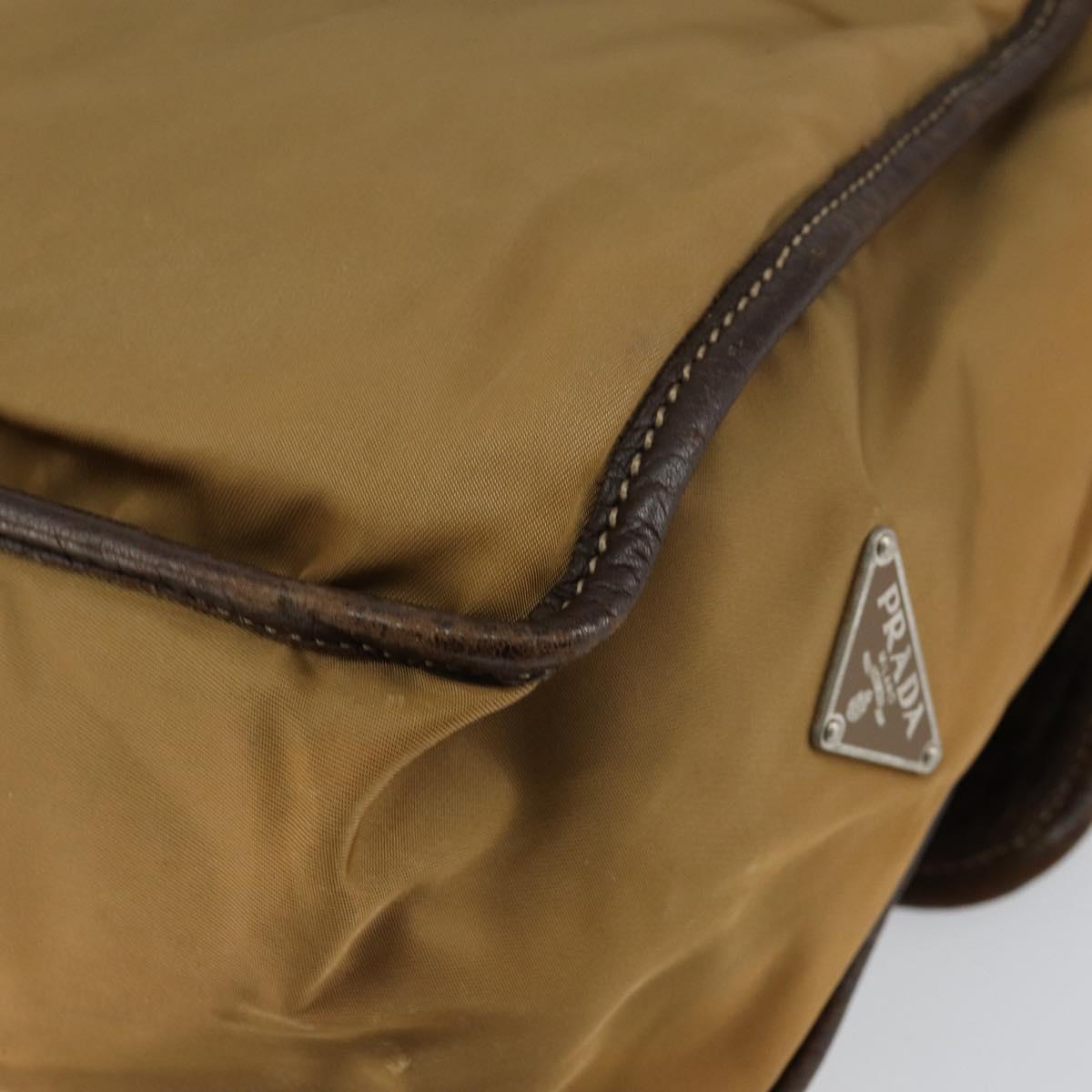 PRADA Shoulder Bag Nylon Beige Silver Auth bs31046