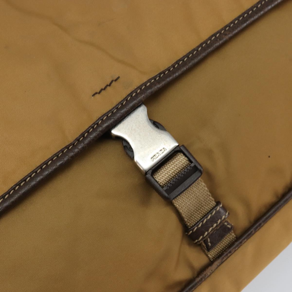 PRADA Shoulder Bag Nylon Beige Silver Auth bs31046