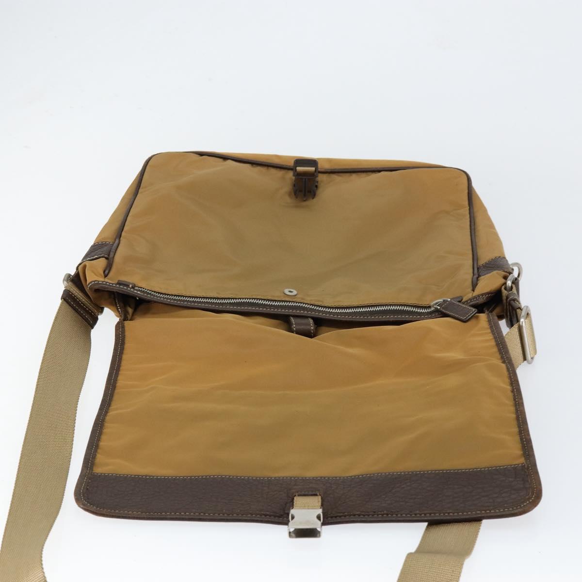 PRADA Shoulder Bag Nylon Beige Silver Auth bs31046