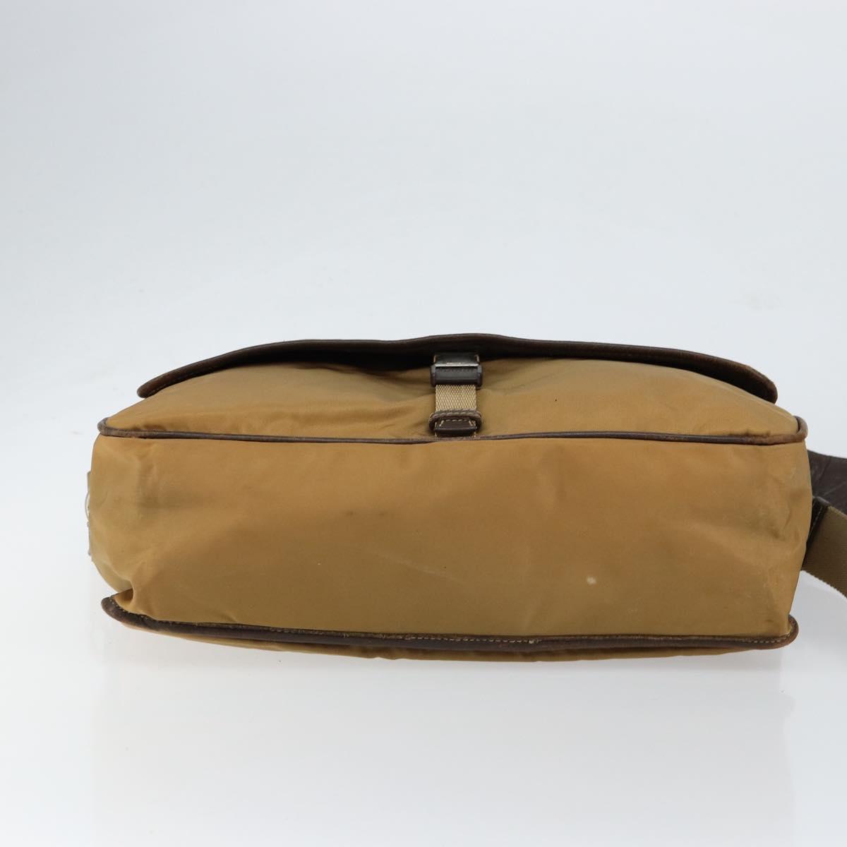 PRADA Shoulder Bag Nylon Beige Silver Auth bs31046