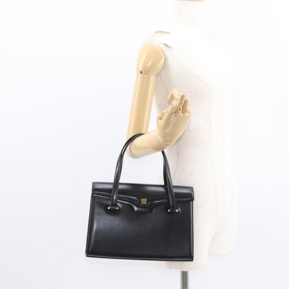 GIVENCHY Hand Bag Leather Black Gold Auth bs31048