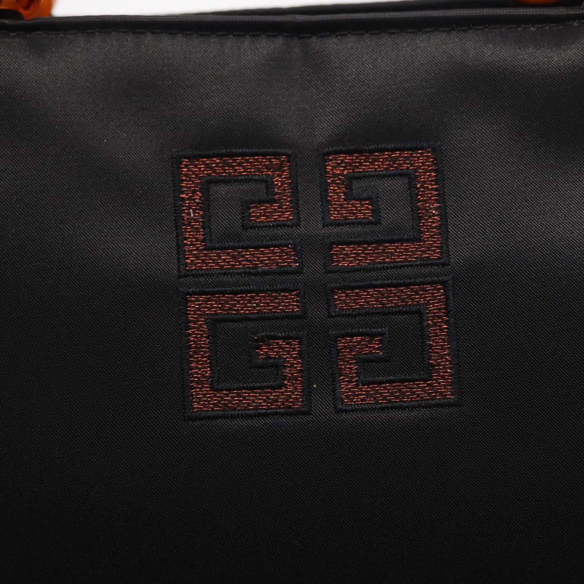 GIVENCHY Hand Bag Nylon Black Gold Auth bs31049