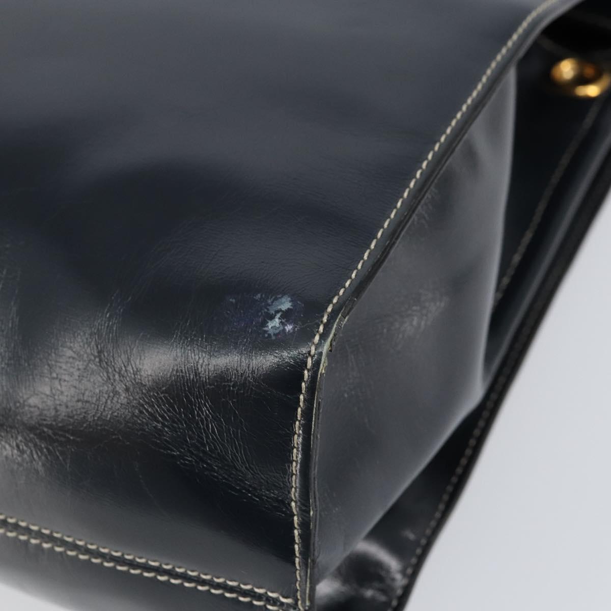 LOEWE Hand Bag Leather Navy Gold Auth bs31051