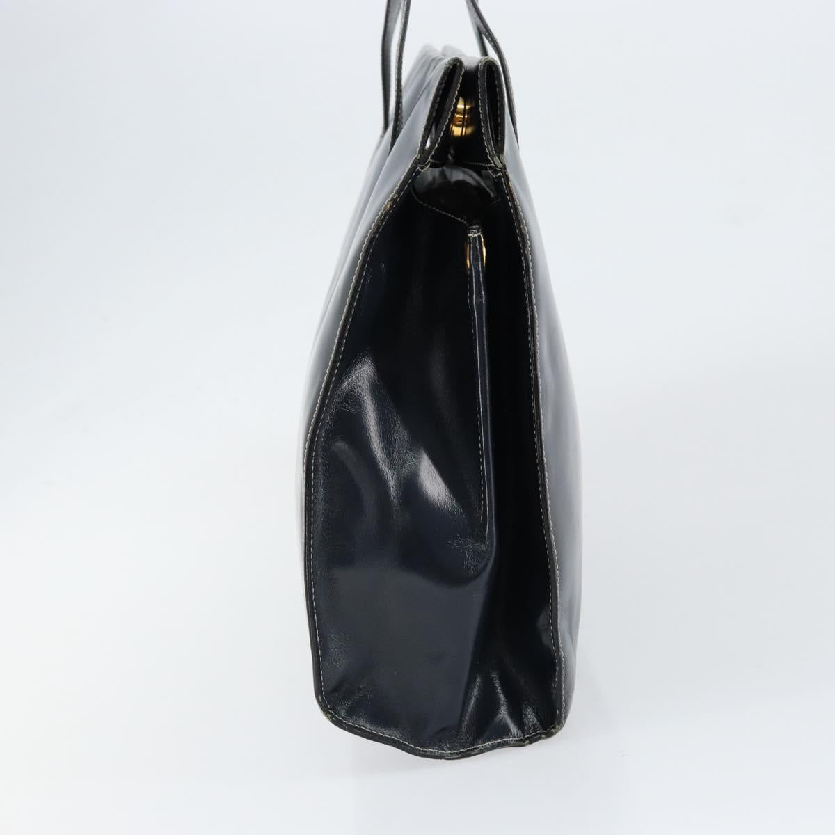 LOEWE Hand Bag Leather Navy Gold Auth bs31051