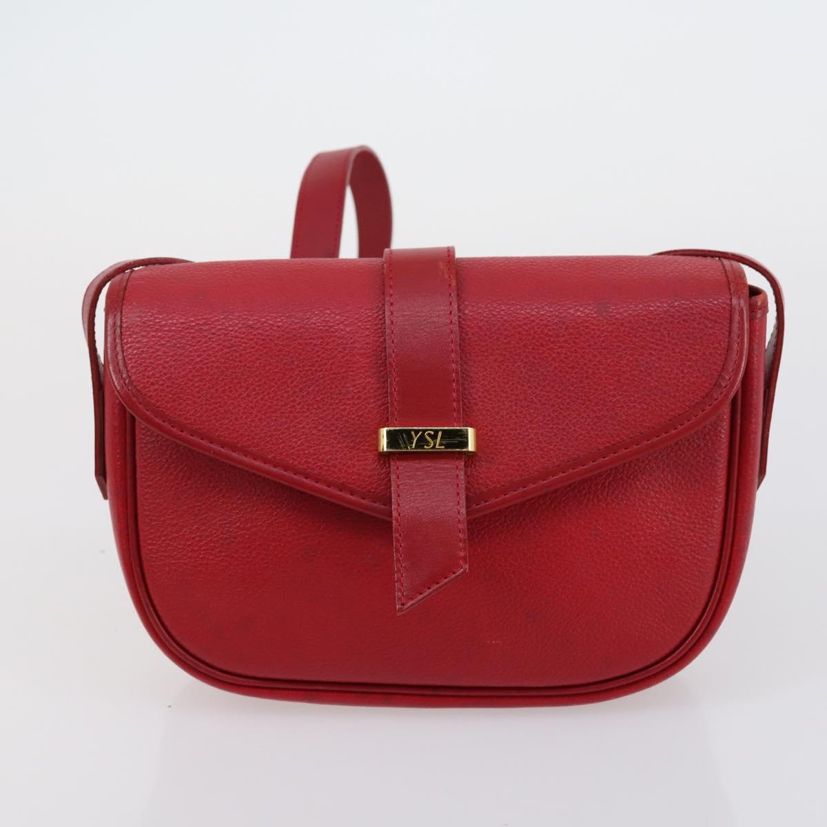 SAINT LAURENT Shoulder Bag Leather 2 Set Red Brown Auth bs31054