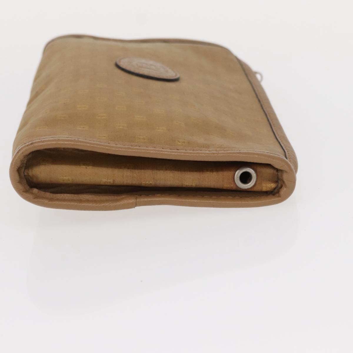 FENDI Zucca Canvas Clutch Bag PVC 2 Set Beige Black Auth bs31055