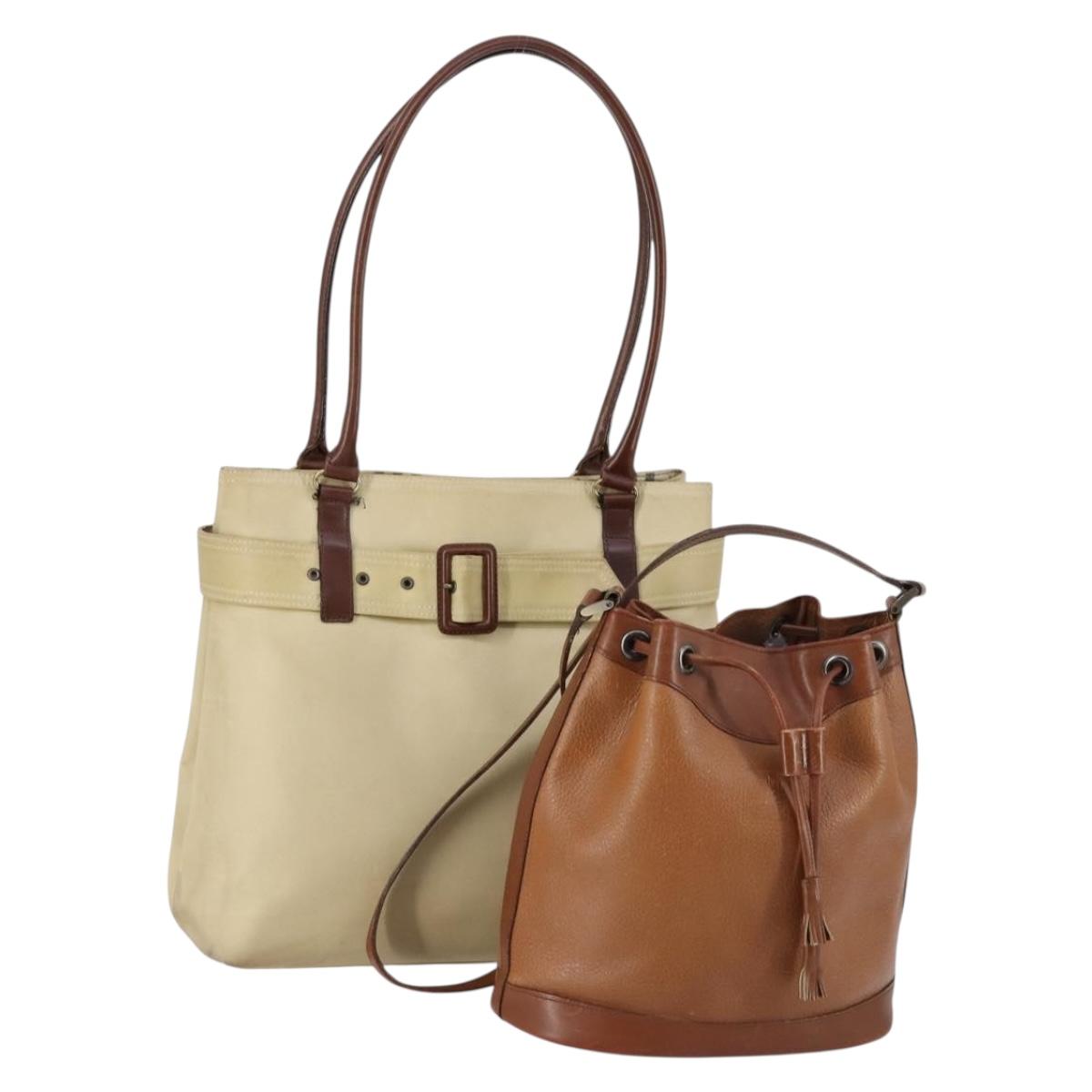 BURBERRY Shoulder Bag Leather Canvas 2 Set Beige Brown Auth bs31058