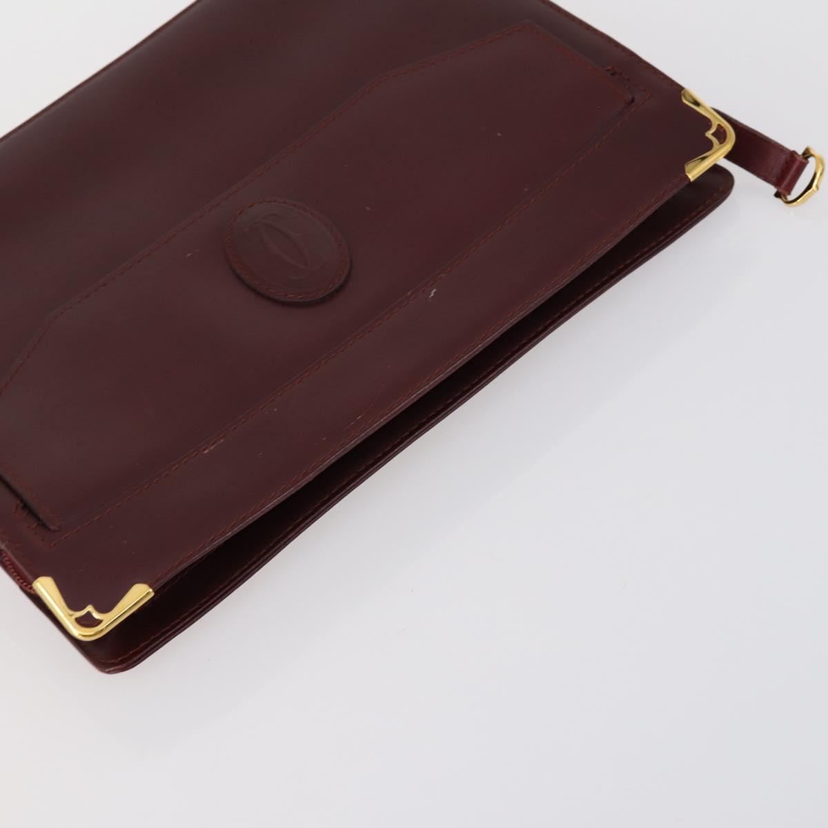 CARTIER Must Line Clutch Bag Leather 3 Set Bordeaux Gold Auth bs31059